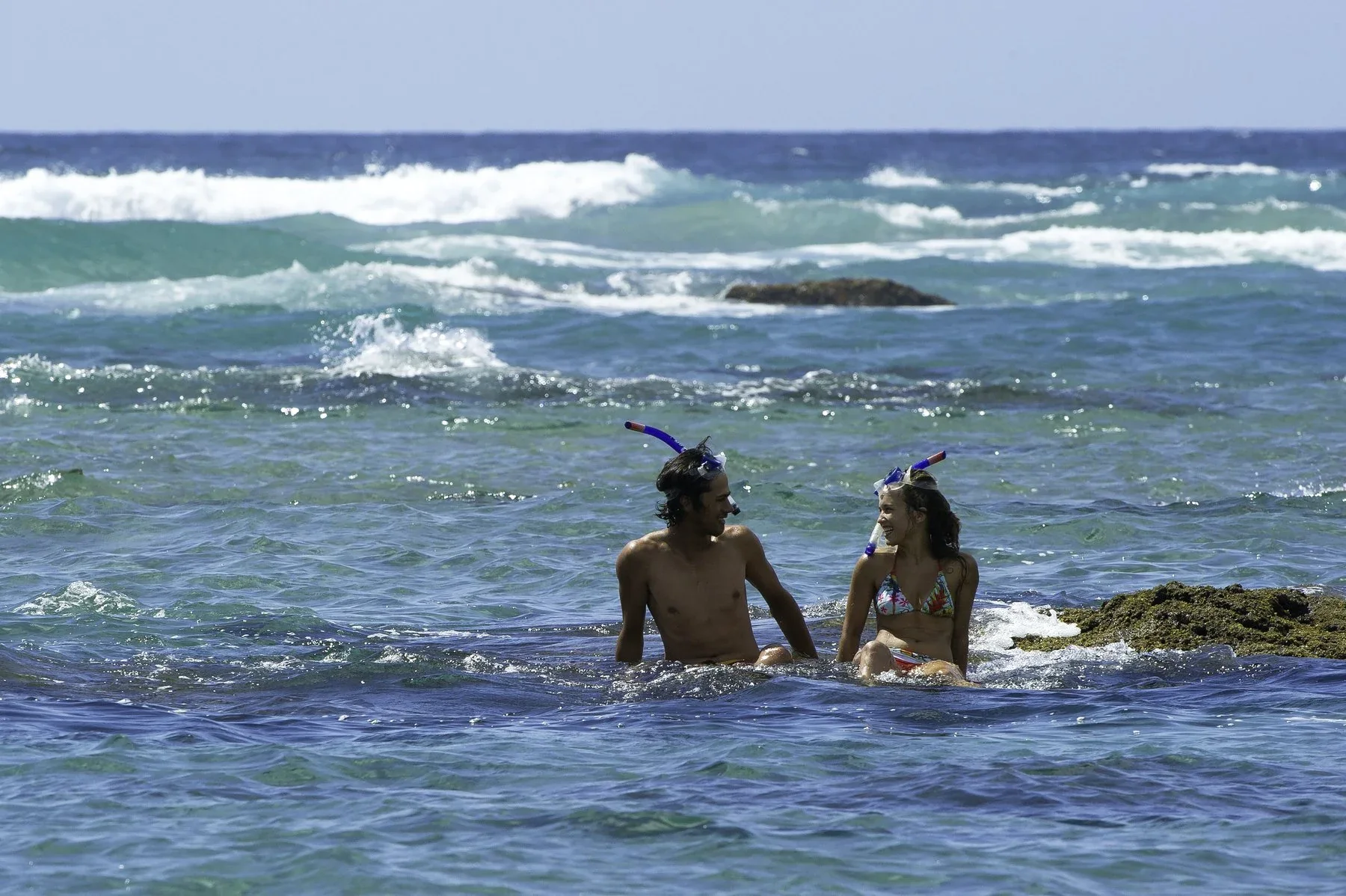 Guests snorkelling at the rock pools near Big Skies Gugs in Maputaland