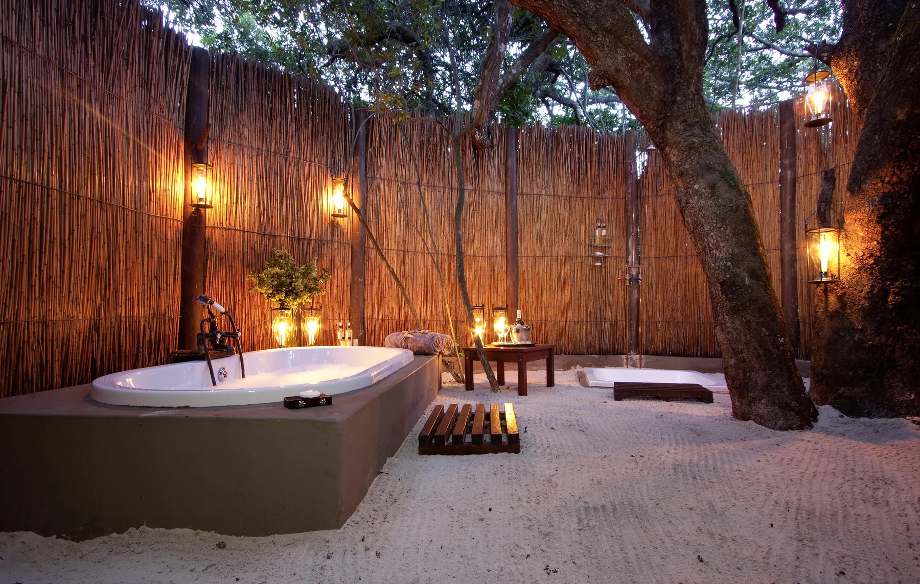 Private outdoor bathroom boma at Kosi Forest Lodge