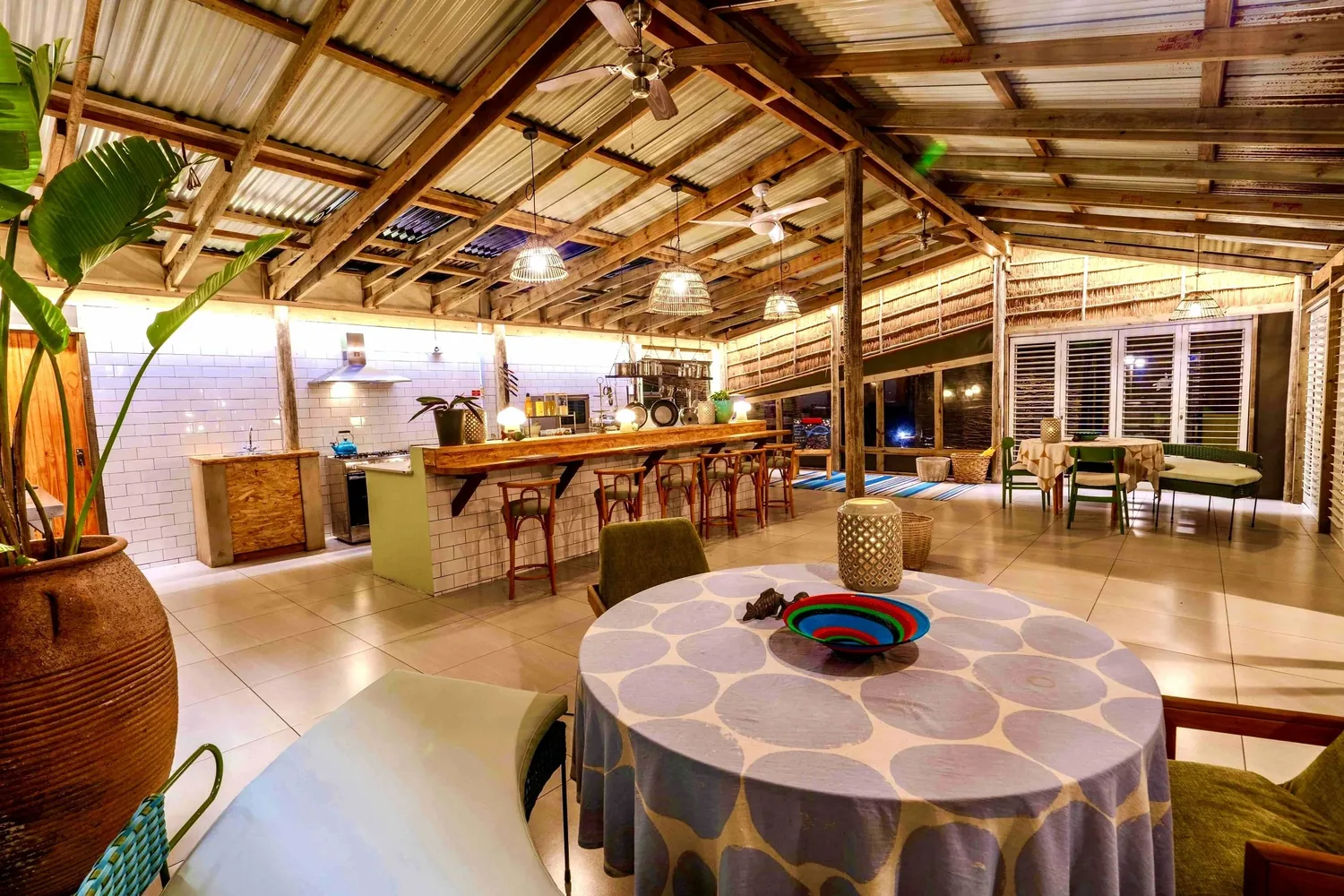 Open-plan kitchen and communal living area at Big Skies Ubunye